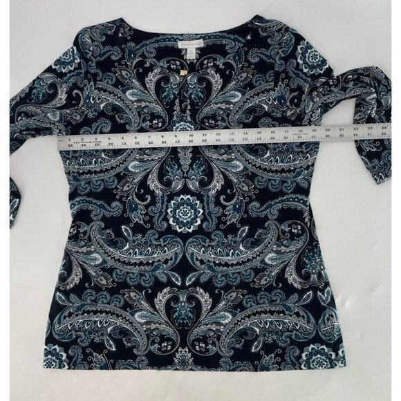 Charter Club Liquid Knit Paisley Keyhole Hardware‎ Blouse Size Medium Career - Picture 8 of 8